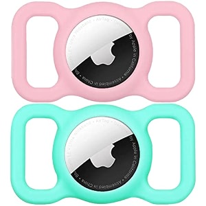 swincho for airtag dog collar holder 2 pack waterproof high-strength elastic silicone dog cat air tag holdermint greenamppink