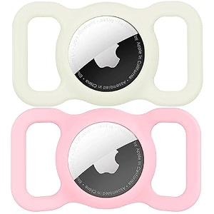 swincho for airtag dog collar holder 2 pack waterproof high-strength elastic silicone dog cat air tag holderlumiouswhiteamppink