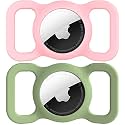 SWINCHO for AirTag Dog Collar Holder [2 Pack] Waterproof High-Strength Elastic Silicone Dog Cat Air Tag Holder(Pink&amp;Avocado)