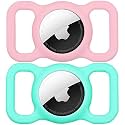 SWINCHO for AirTag Dog Collar Holder [2 Pack] Waterproof High-Strength Elastic Silicone Dog Cat Air Tag Holder(Mint Green&amp;Pink)