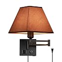 Swing Arm Wall Lamp.Plug in Wall Sconces with USB Port and AC Outlet.Sconces Wall Lighting Coffee Fabric Shade with Dimmable Switch for Hallway Bedroom Living Room.Black Finish.
