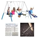 Swing, Slide and Glide - 5 User Metal Swing Set and a 4-Piece Auger Style Ground Anchors Kit by XDP Recreation