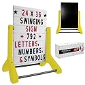 Swinging Changeable Message Sidewalk Sign 24″ x 36″ – Outdoor Advertising Sign Board with 792 Pre-Cut Double-Sided Letters & Storage Box – Heavy-Duty, Rust-Resistant Sidewalk Display for Businesses & Events (Yellow Le