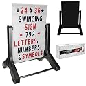 Swinging Changeable Message Sidewalk Sign: 24" x 36" Sign with 792 Pre-Cut Double Sided Letters and Storage Box. Includes Black Board &amp; Letter Board (Black Color Legs)