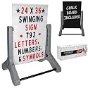 Swinging Changeable Message Sidewalk Sign: 24" x 36" Sign with 792 Pre-Cut Double Sided Letters and Storage Box. Includes Black Board &amp; Letter Board (Granite Color Legs)