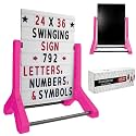 Swinging Changeable Message Sidewalk Sign 24″ x 36″ – Outdoor Advertising Sign Board with 792 Pre-Cut Double-Sided Letters & Storage Box – Heavy-Duty, Rust-Resistant Sidewalk Display for Businesses & Events (Pink Legs