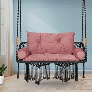 swingzy large premium double seater swing with sofa cushionhammock chair for indoor amp outdoorhanging hammock swing chair for 2 peoplejhula for adults with hanging kit black with pink cushion