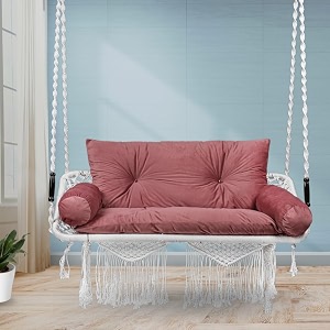 swingzy large premium double seater swing with sofa cushionhammock chair for indoor amp outdoorhanging hammock swing chair for 2 peoplejhula for adults with hanging kit white with pink cushion