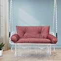 Swingzy Large Premium Double Seater Swing with Sofa Cushion/Hammock Chair for Indoor &amp; Outdoor/Hanging Hammock Swing Chair for 2 People/Jhula for Adults with Hanging KIT (White with Pink Cushion)