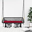 Swingzy Large Premium Double Seater Swing Chair/Hammock Chair for Home, Indoor, Outdoor, Garden/Hanging Hammock Swing Chair for 2 People/Jhula for Adults with Hanging KIT with Cushion Black Polyester