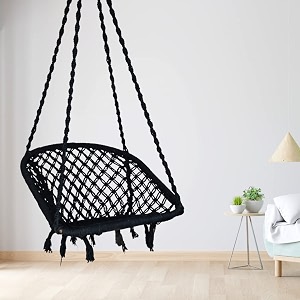 swingzy cotton netted hanging swing chair for adultsswing for balconyoutdoor swing chairhammock swing for home patio garden indoorbalcony hanging chair 120 kg capacity black