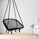 Swingzy Cotton Netted Hanging Swing Chair for Adults/Swing for Balcony/Outdoor Swing Chair/Hammock Swing for Home, Patio, Garden, Indoor/Balcony Hanging Chair (120 Kg Capacity, Black)