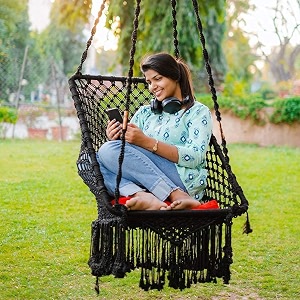 swingzy polyester swing for adults amp kidsswing chair for indoor amp outdoorpremium rectangle swing chair for adults for homehammock hanging jhula with free hanging kit200 kgs capacity-black