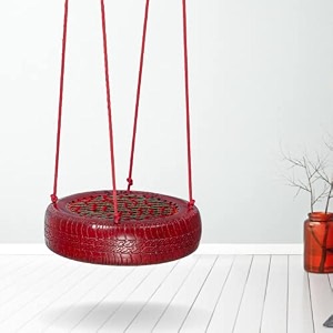 swingzy rubber tyre swing with net seat for adults amp kids - indooroutdoor home balcony garden backyard playground playroom - tree swing red h-5cm 10 cm
