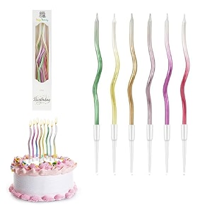 swirl design birthday spiral matellic cake candles for decoration fancy twisted wax candles for kids amp adults long burning anniversay pack of 6 mix