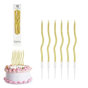 swirl design birthday spiral matellic cake candles for decoration fancy twisted wax candles for kids amp adults long burning anniversay pack of 6 gold