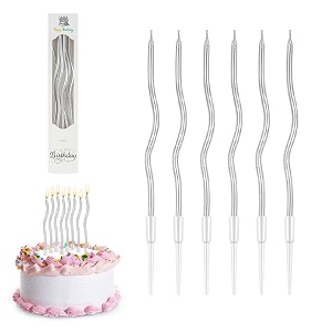 swirl design birthday spiral matellic cake candles for decoration fancy twisted wax candles for kids amp adults long burning anniversay pack of 6 silver