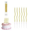 Swirl Design Birthday Spiral Matellic Cake Candles for Decoration, Fancy Twisted Wax Candles for Kids & Adults Long Burning Anniversay (Pack of 6) (Gold)