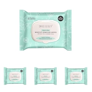 swiss beauty clean amp glow makeup remover wipes  with green tea and calendula extracts cleansing and hydrating facial wipes 30 wipes pack of 4