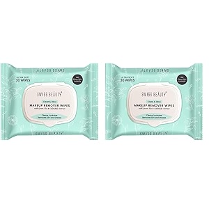 swiss beauty clean amp glow makeup remover wipes  with green tea and calendula extracts cleansing and hydrating facial wipes 30 wipes pack of 2
