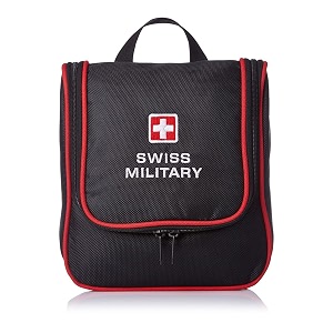 swiss military toiletry bag for men and women travel organizer pouch water-resistant polyester multiple compartments with quick-access pocket durable zippers lightweight 3l capacity black