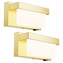 Switched LED Wall Sconce Set of 2, Indoor 8 inch 12 Watt 4000K Wired Gold Wall Mounted Sconce Light with On/Off Switch, Frosted Arcylic Shade Sconces for Bedroom Living Room Bathroom Kitchen Hallway