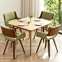Swivel Accent Green Faux Leather Wood Legs Dining Chairs Set of 4 with Arms