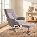 Swivel Chenille Recliner Chair with Ottoman, Manual Armchair, Grey