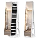 Swivel Jewelry Cabinet with Mirror - Full Length Rotating Armoire & Foldable Makeup Shelf - Ideal Valentine's Day Gift for Jewelry Organization & Accessory Storage