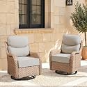 Swivel Patio Chairs Set of 2, Yellow Wicker, Beige Cushions