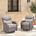 Swivel Patio Chairs sofa Set of 2 with 6" Thick Cushion - Wicker Outdoor Swivel Rocker Patio Chair ,Sofa/Glass coffee table, High Back Comfortable Outdoor Glider Chairs - Brown Wicker | Grey Cushions