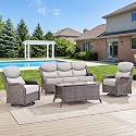 Swivel Patio Chairs sofa Set of 4 with 6" Thick Cushion - Wicker Outdoor Swivel Rocker Patio Chair ,Sofa/Glass coffee table, High Back Comfortable Outdoor Glider Chairs - Brown Wicker | Beige Cushions