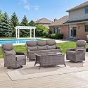 Swivel Patio Chairs sofa Set of 4 with 6" Thick Cushion - Wicker Outdoor Swivel Rocker Patio Chair ,Sofa/Glass coffee table, High Back Comfortable Outdoor Glider Chairs - Brown Wicker Grey Cushions