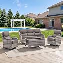 Swivel Patio Chairs sofa Set of 4 with 6" Thick Cushion - Wicker Outdoor Swivel Rocker Patio Chair ,Sofa/Glass coffee table, High Back Comfortable Outdoor Glider Chairs - Grey Wicker | Grey Cushions