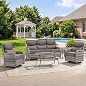Swivel Patio Chairs sofa Set of 5 with 6" Thick Cushion - Wicker Outdoor Swivel Rocker Patio Chair ,Sofa/Glass coffee table, High Back Comfortable Outdoor Glider Chairs - Grey Wicker | Grey Cushions
