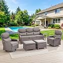 Swivel Patio Chairs Sofa Set of 6-6" Thick Cushion - Wicker Outdoor Swivel Rocker Patio Chair,Sofa/Side Table, High Back Comfortable Outdoor Glider Chairs - Brown Wicker Grey Cushions