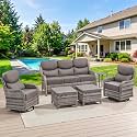 Swivel Patio Chairs Sofa Set of 6-6" Thick Cushion - Wicker Outdoor Swivel Rocker Patio Chair,Sofa/Side Table, High Back Comfortable Outdoor Glider Chairs - Grey Wicker | Grey Cushions