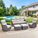 Swivel Patio Chairs Sofa Set of 6-6" Thick Cushion - Wicker Outdoor Swivel Rocker Patio Chair,Sofa/Side Table, High Back Comfortable Outdoor Glider Chairs - Brown Wicker | Beige Cushions
