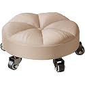 Swivel Rolling Low Stool with 5 Caster Wheels inch Height PU Leather Heavy Duty for Home and Office Modern Comfortable Wheel Chair HeightBrown 14cm(Brown)