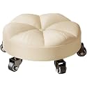 Swivel Rolling Low Stool with 5 Caster Wheels inch Height PU Leather Heavy Duty for Home and Office Modern Comfortable Wheel Chair HeightBrown 14cm(White)