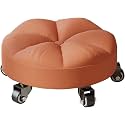 Swivel Rolling Low Stool with 5 Caster Wheels inch Height PU Leather Heavy Duty for Home and Office Modern Comfortable Wheel Chair HeightBrown 14cm(Red)