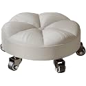 Swivel Rolling Low Stool with 5 Caster Wheels inch Height PU Leather Heavy Duty for Home and Office Modern Comfortable Wheel Chair HeightBrown 14cm(Grey)