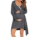 SWOMOG Womens Maternity Robe 2 Piece Nursing Nightgown for Breastfeeding 3 in 1 Labor Delivery Nursing Dress Lace Bathrobe