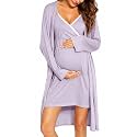 SWOMOG Womens Maternity Robe 2 Piece Nursing Nightgown for Breastfeeding 3 in 1 Labor Delivery Nursing Dress Lace Bathrobe