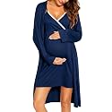 SWOMOG Womens Maternity Robe 2 Piece Nursing Nightgown for Breastfeeding 3 in 1 Labor Delivery Nursing Dress Lace Bathrobe