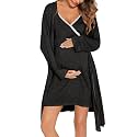 SWOMOG Womens Maternity Robe 2 Piece Nursing Nightgown for Breastfeeding 3 in 1 Labor Delivery Nursing Dress Lace Bathrobe