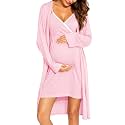 SWOMOG Womens Maternity Robe 2 Piece Nursing Nightgown for Breastfeeding 3 in 1 Labor Delivery Nursing Dress Lace Bathrobe