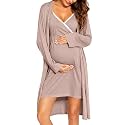 SWOMOG Womens Maternity Robe 2 Piece Nursing Nightgown for Breastfeeding 3 in 1 Labor Delivery Nursing Dress Lace Bathrobe