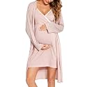 SWOMOG Womens Maternity Robe 2 Piece Nursing Nightgown for Breastfeeding 3 in 1 Labor Delivery Nursing Dress Lace Bathrobe