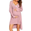 SWOMOG Womens Maternity Robe 2 Piece Nursing Nightgown for Breastfeeding 3 in 1 Labor Delivery Nursing Dress Lace Bathrobe